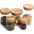 OEM Transparent Glass Storage Jar with Wooden Lid